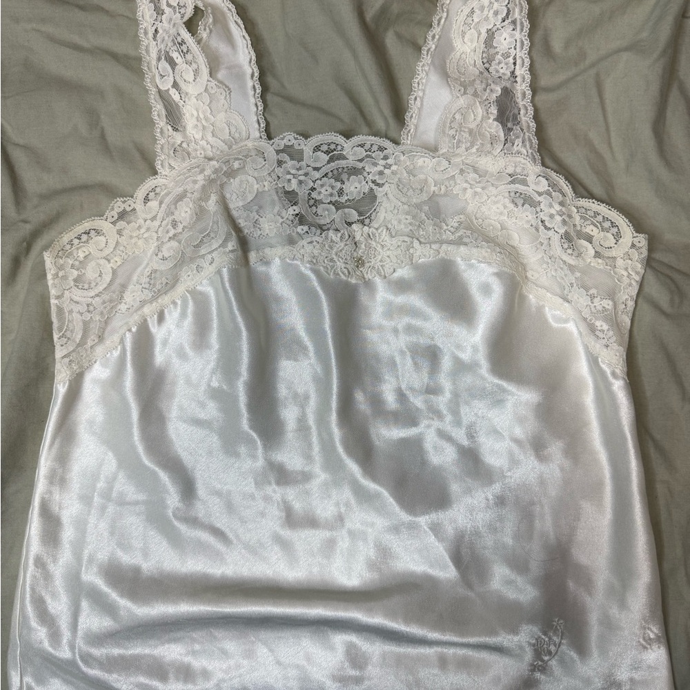 Christian Dior White Lace Satin Tank Top